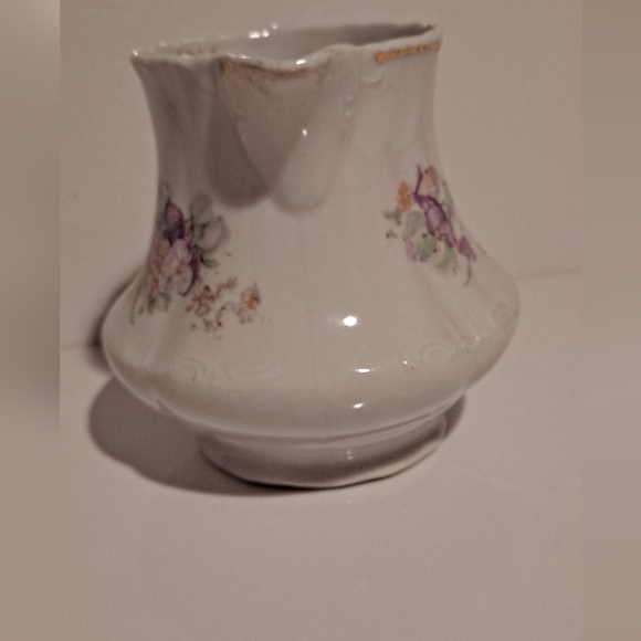 Antique Hand-Painted Bavarian Porcelain Purple Pansy Syrup Jug Pitcher Creamer - Picture 2 of 4